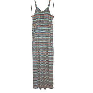 Donna Ricco New York Chevron Print Halter Maxi Dress Teal Orange Beach Resort 8